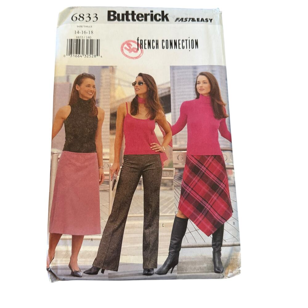 Butterick 6833 Fast & Easy Vintage‎ Y2K French Connection Skirt Pants Pattern